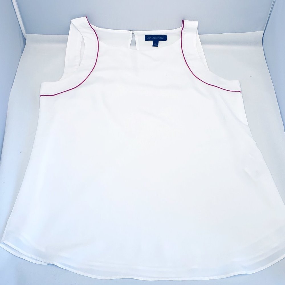 Banana Republic White Blouse Red Trim